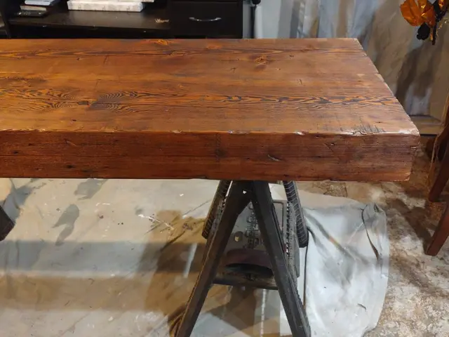 Custom reclaimed Douglas fir console table with hand-rubbed finish — built in Estacada, OR by Devine Home Remodeling & Construction